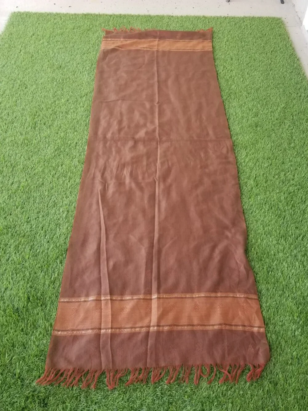 Copper Color Wool Blend Oversized Scarf Wrap Gold Metallic Accents 23